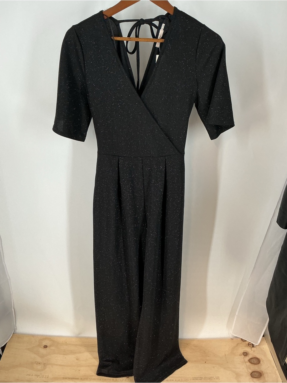 Mi Ami From Francesca Black Sparkle Wrap Jumpsuit Dress with Tie Back Size S